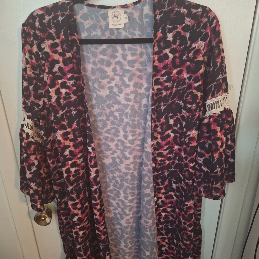 Pink and Black Animal Print Kimono